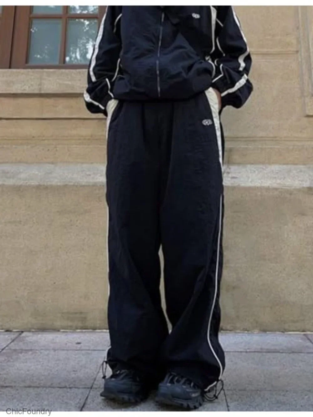 Mens Straight Leg Baggy Sweatpants Y2K Parachute Joggers Drawstring Track Pants